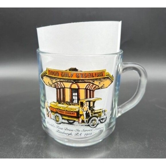 Gulf Oil Glass Mug Collector Series World's First Station Luminarc Vintage 8oz - Picture 1 of 6